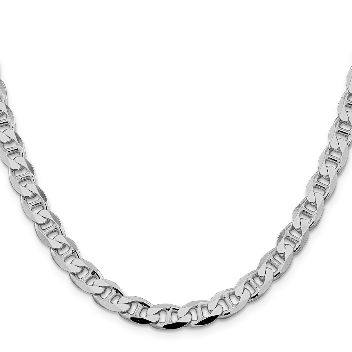925 White Gold 7.4 mm Polished Chain Necklace, Solid