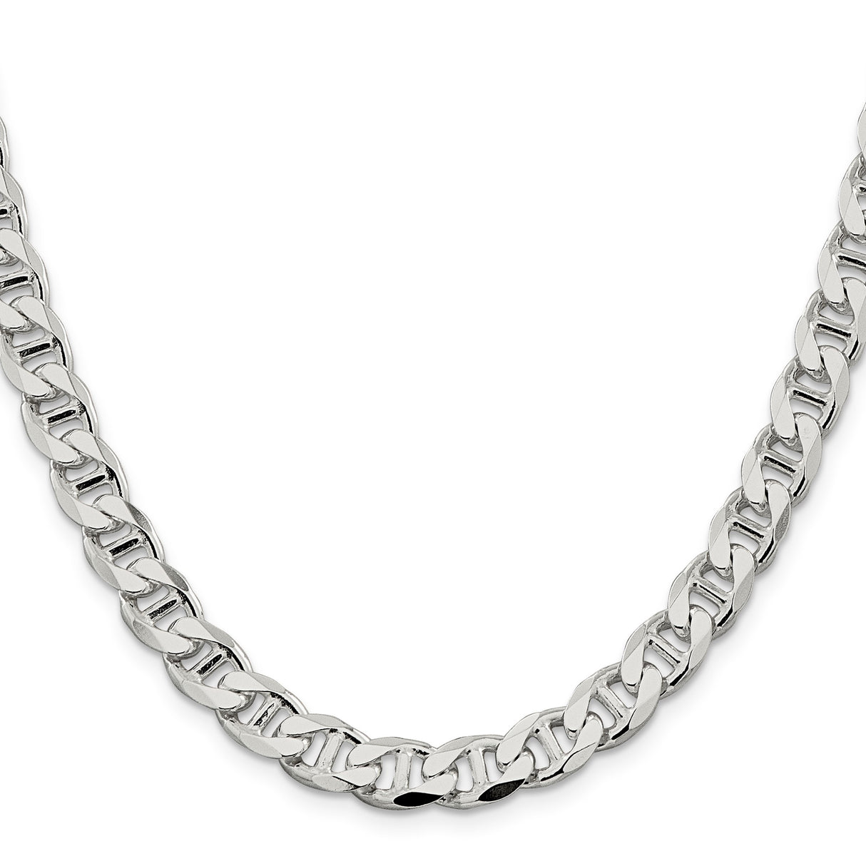 925 White Gold 8.25 mm Polished Chain Necklace, Solid