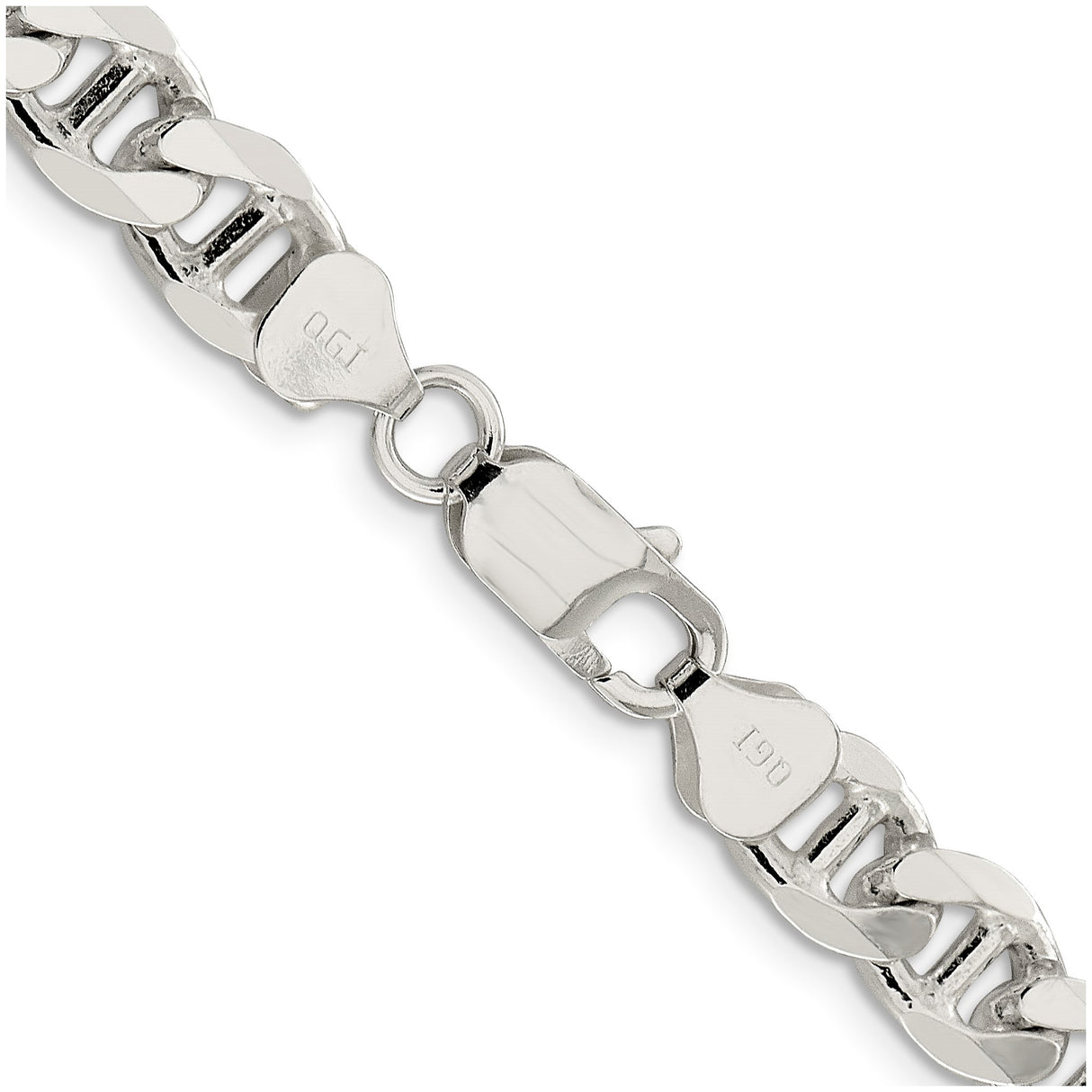 925 White Gold 8.25 mm Polished Chain Necklace, Solid alternate angle