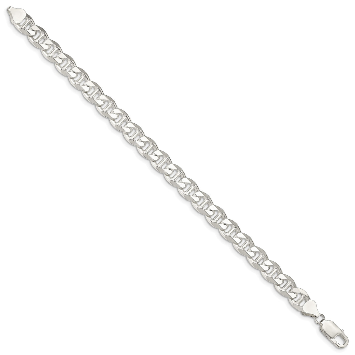 925 White Gold 8.25 mm Polished Chain Bracelet, Solid