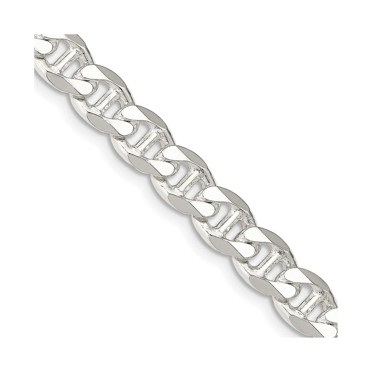 925 White Gold 8.25 mm Polished Chain Necklace, Solid detail view