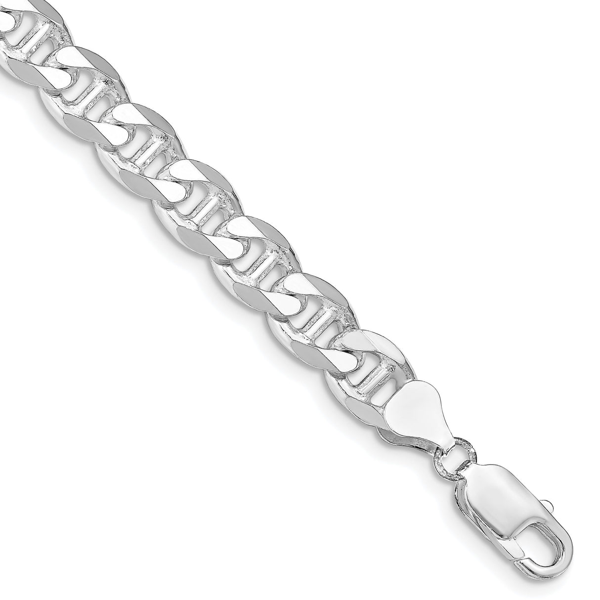 925 White Gold 8.25 mm Polished Chain Bracelet, Solid shown for scale