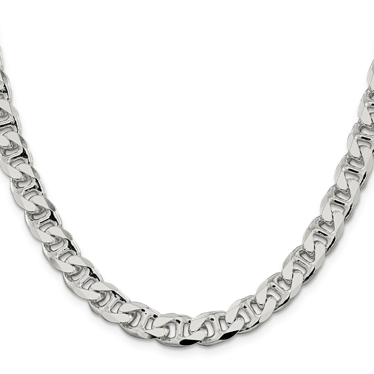 925 White Gold 9 mm Polished Chain Necklace, Solid