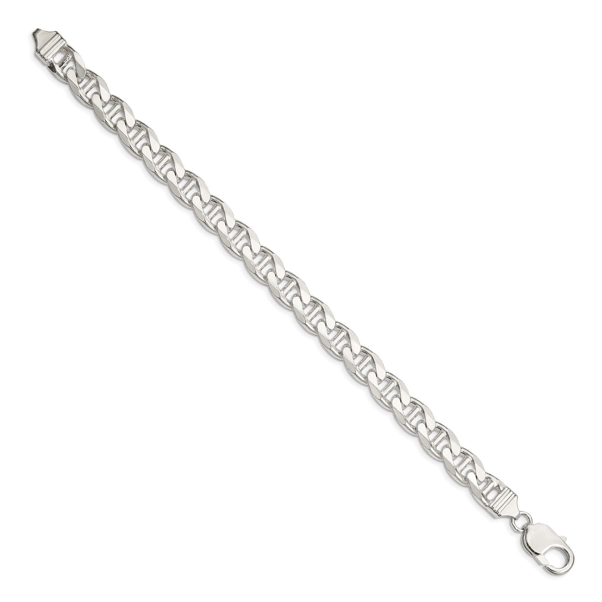 925 White Gold 9 mm Polished Chain Anklet, Solid
