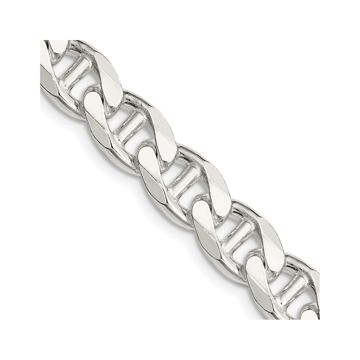 925 White Gold 9 mm Polished Chain Necklace, Solid detail view