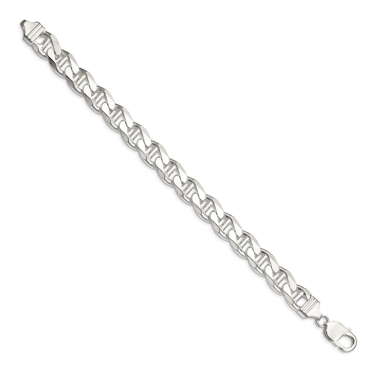 925 White Gold 10.5 mm Polished Chain Bracelet, Solid