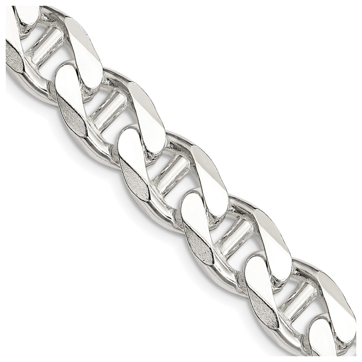 925 White Gold 10.5 mm Polished Chain Necklace, Solid detail view