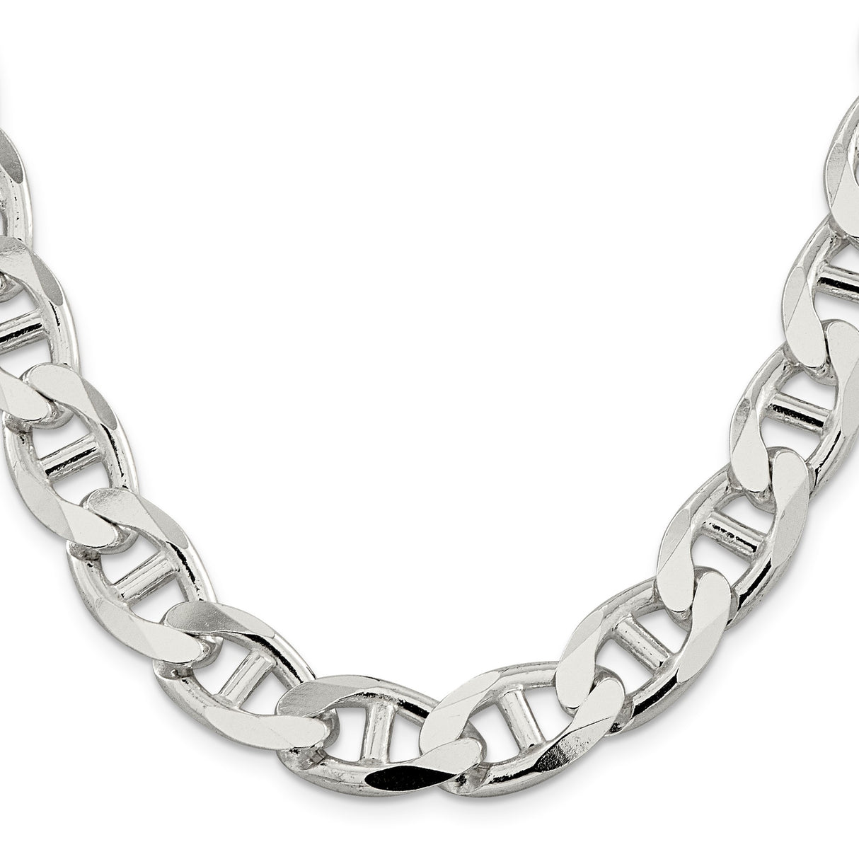 925 White Gold 13.5 mm Polished Chain Necklace, Solid