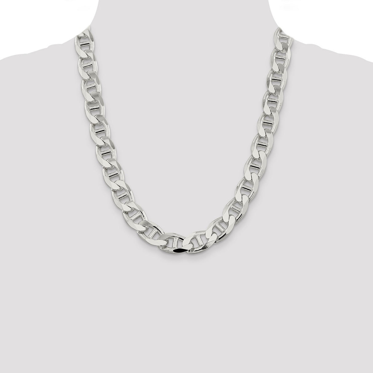 925 White Gold 13.5 mm Polished Chain Necklace, Solid detail view