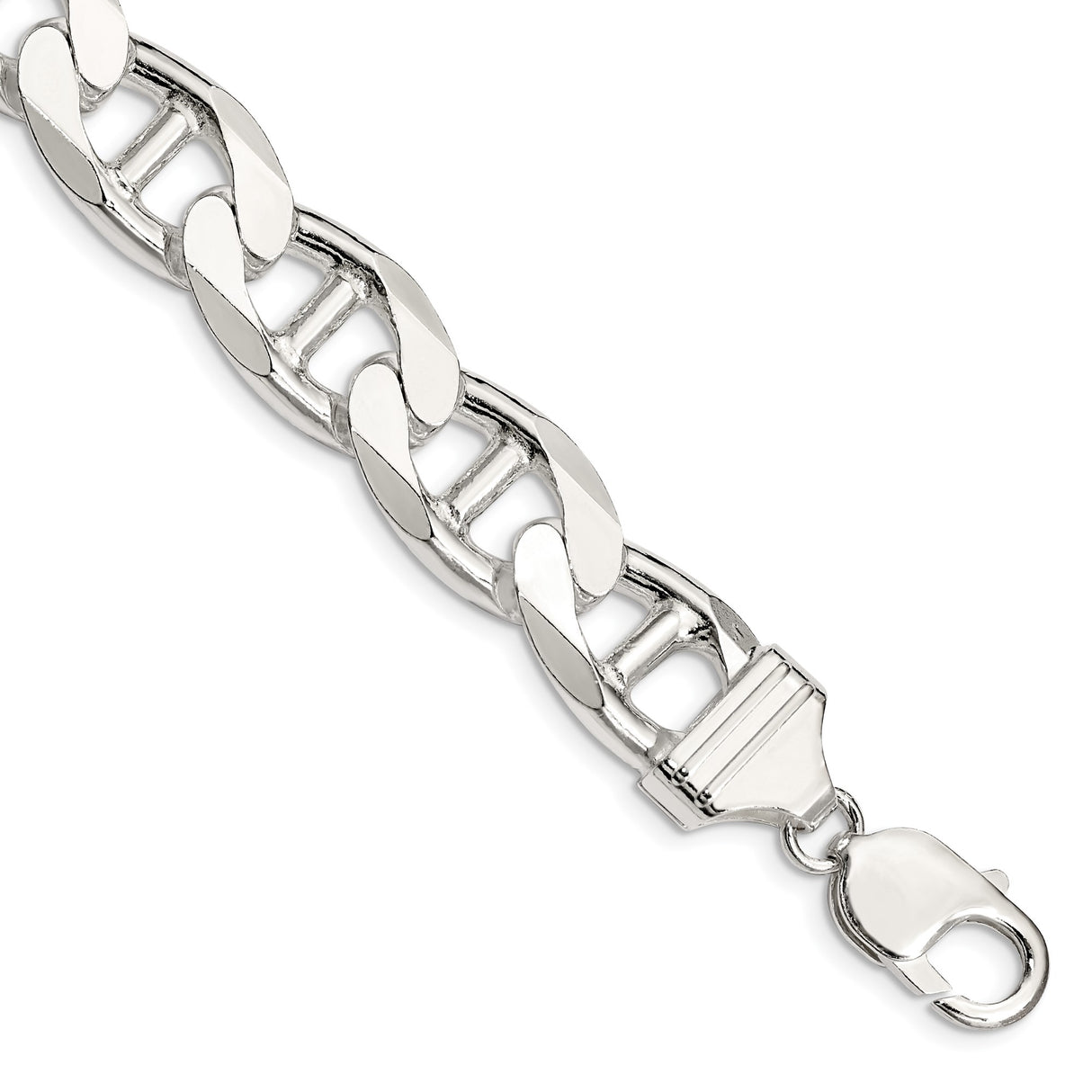 925 White Gold 13.5 mm Polished Chain Bracelet, Solid shown for scale