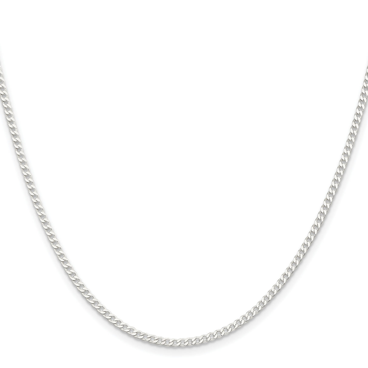 925 White Gold 2.3 mm Curb Chain Necklace, Polished