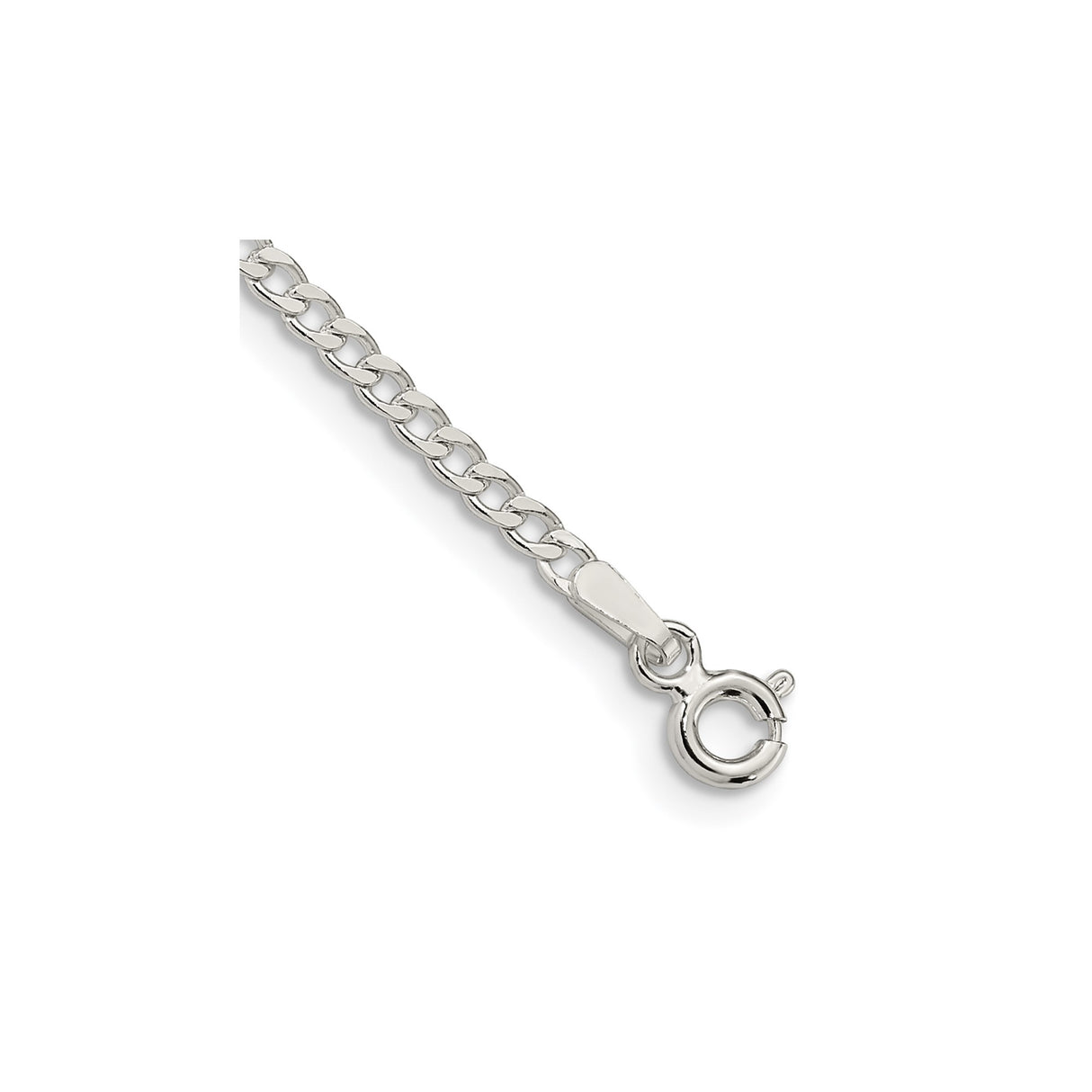 925 White Gold 2.3 mm Curb Chain Bracelet, Polished shown for scale