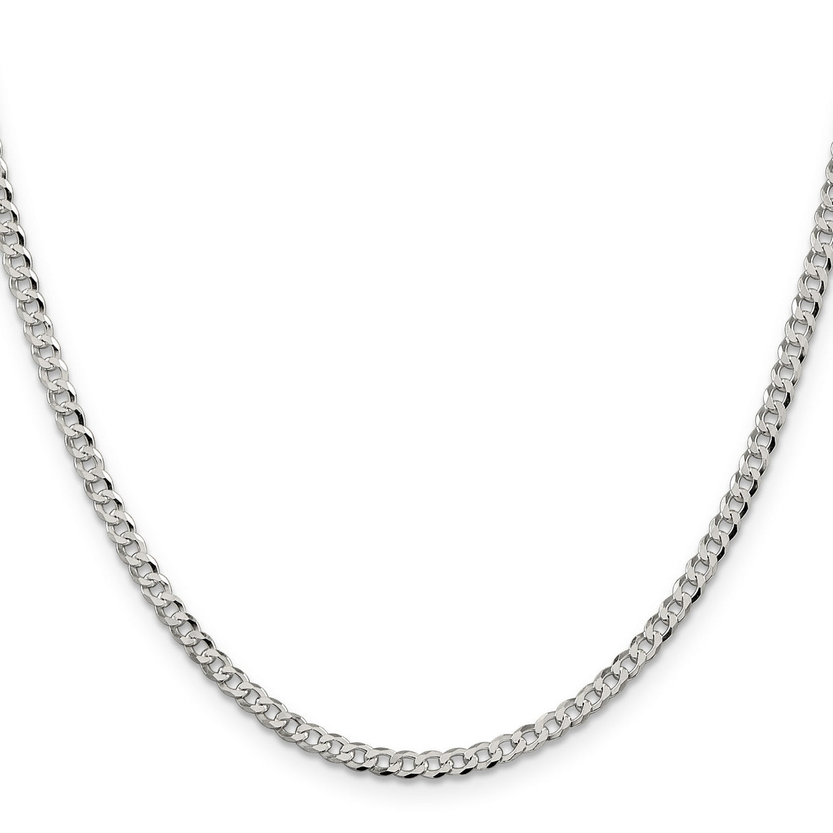 925 White Gold 3.2 mm Curb Chain Necklace, Polished