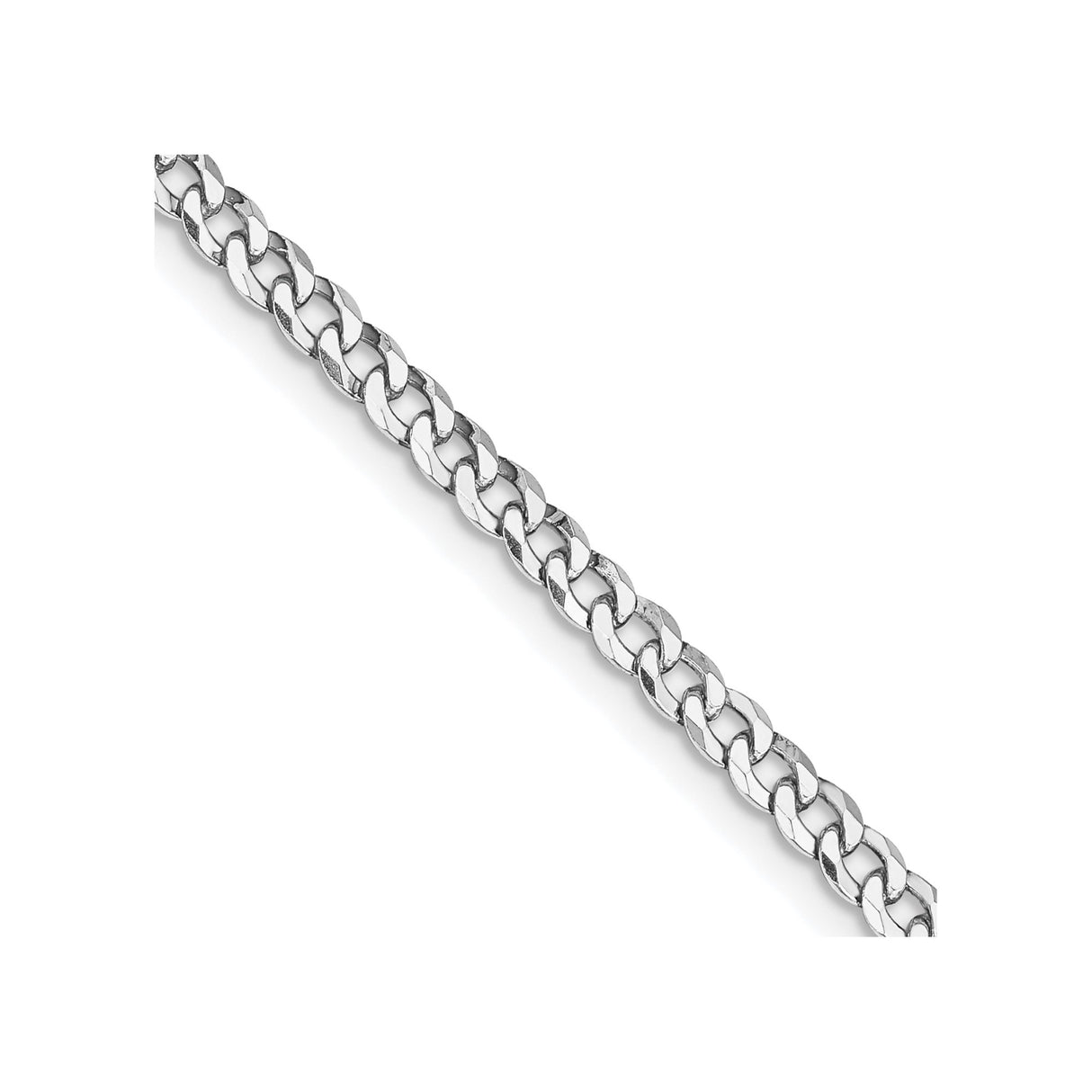 925 White Gold 3.2 mm Curb Chain Necklace, Polished detail view