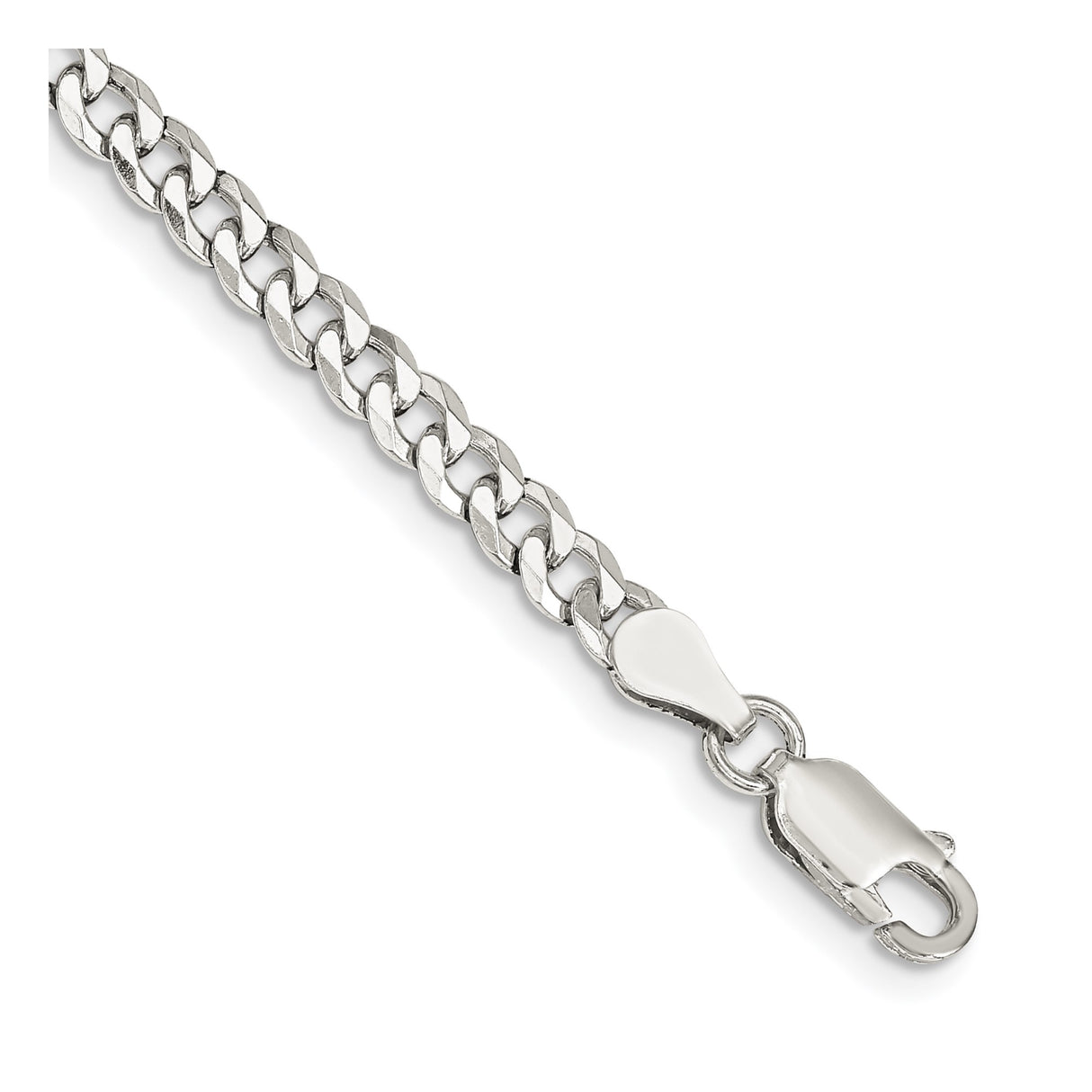 925 White Gold 4 mm Curb Chain Bracelet, Polished shown for scale