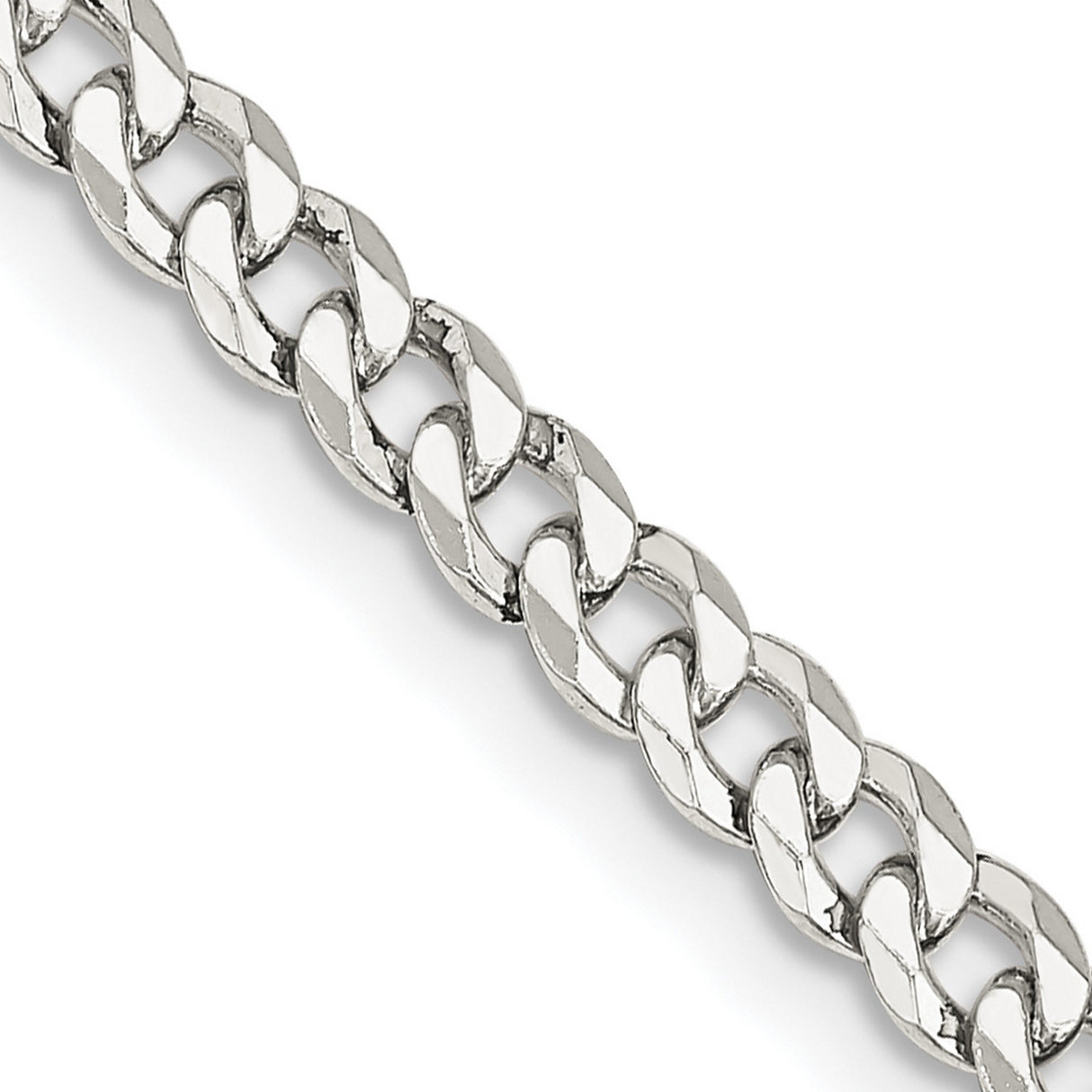925 White Gold 4 mm Curb Chain Necklace, Polished detail view