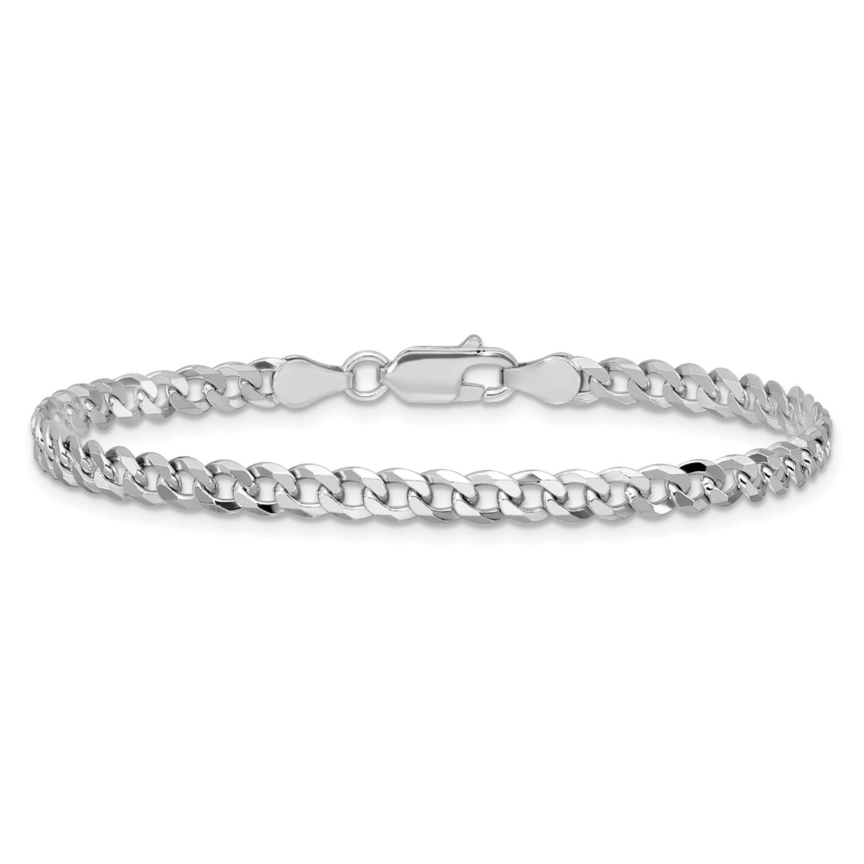 925 White Gold 4 mm Curb Chain Bracelet, Polished alternate angle