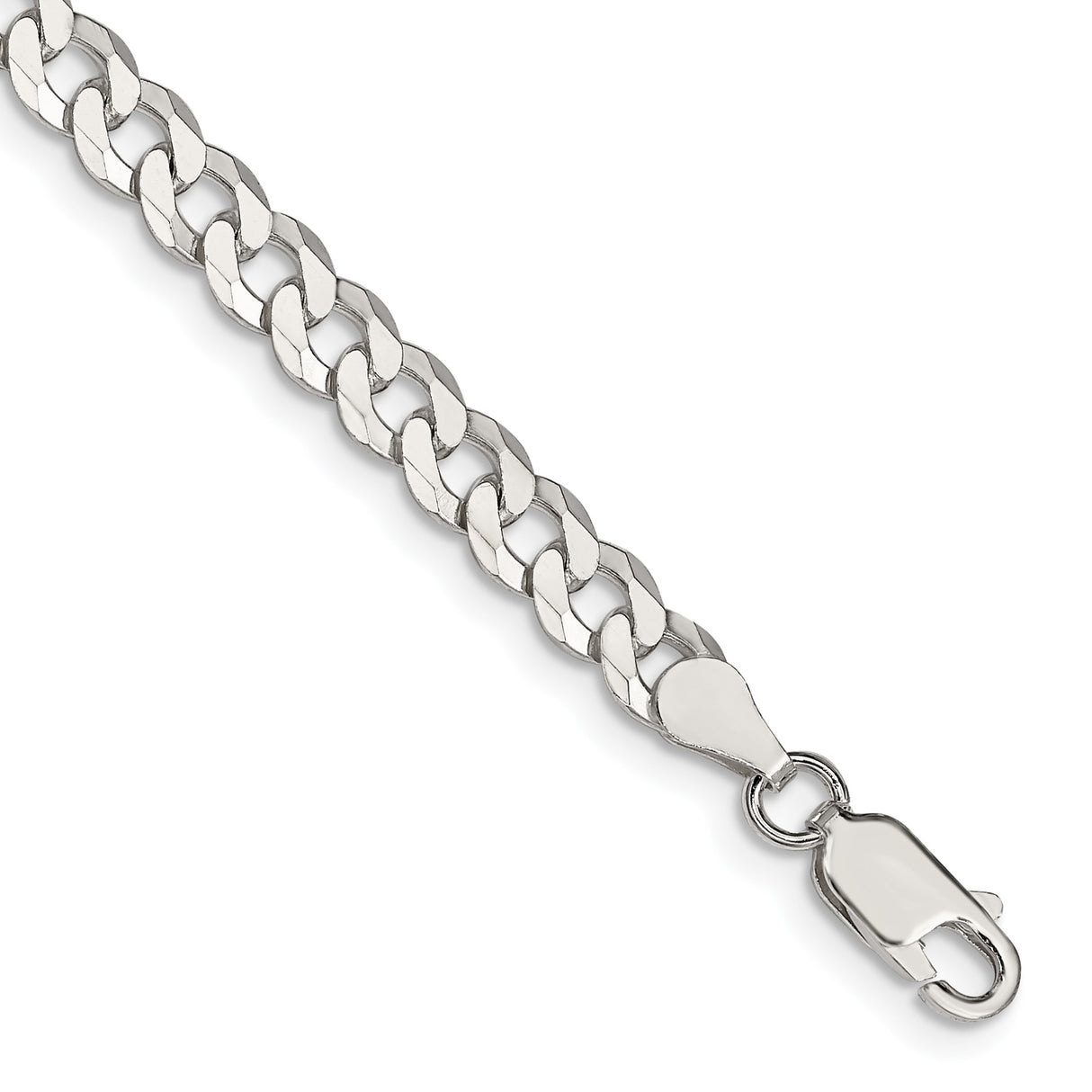 925 White Gold 5 mm Curb Chain Anklet, Polished shown for scale