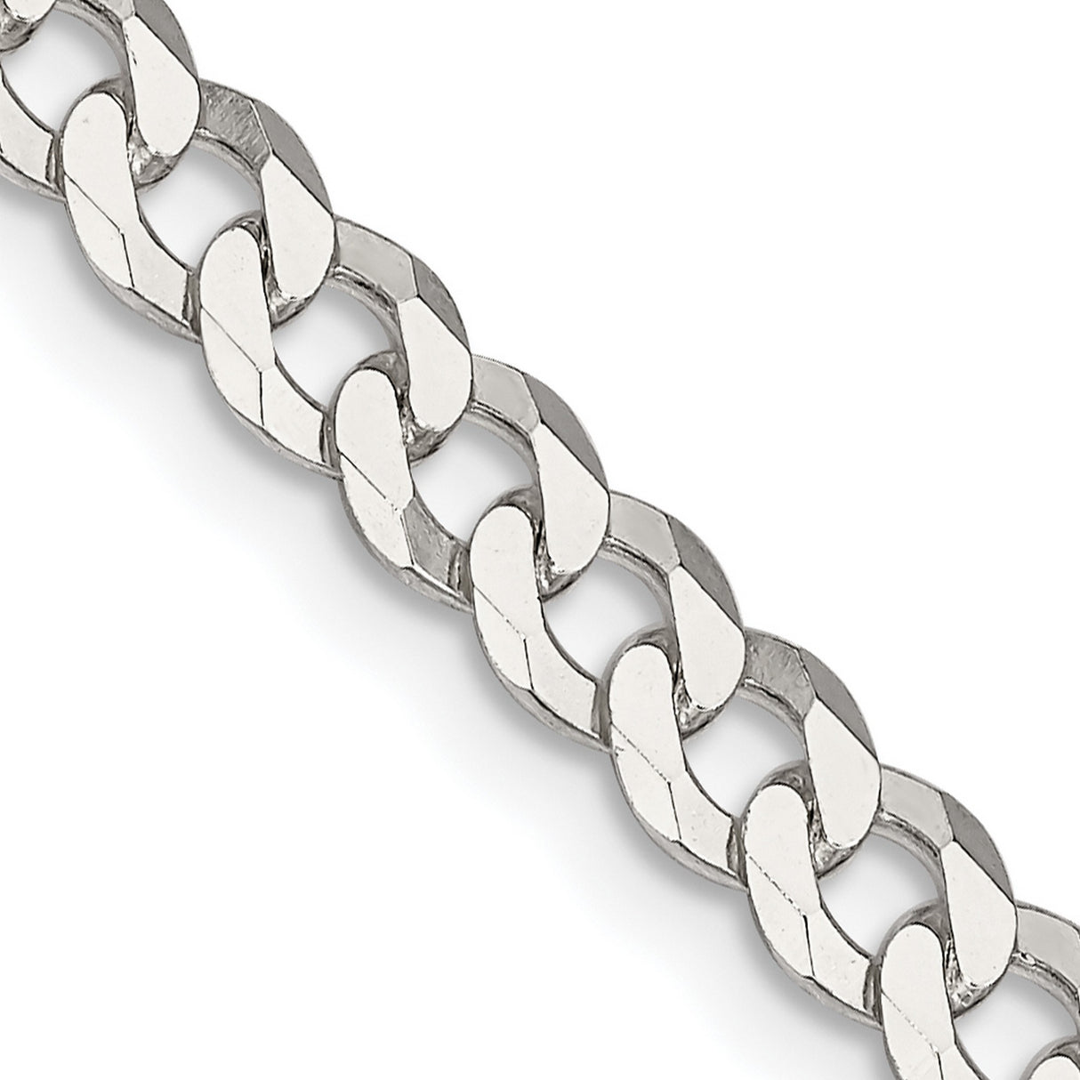 925 White Gold 5 mm Curb Chain Necklace, Polished detail view