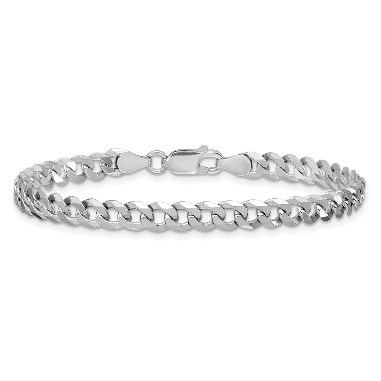 925 White Gold 5 mm Curb Chain Bracelet, Polished alternate angle