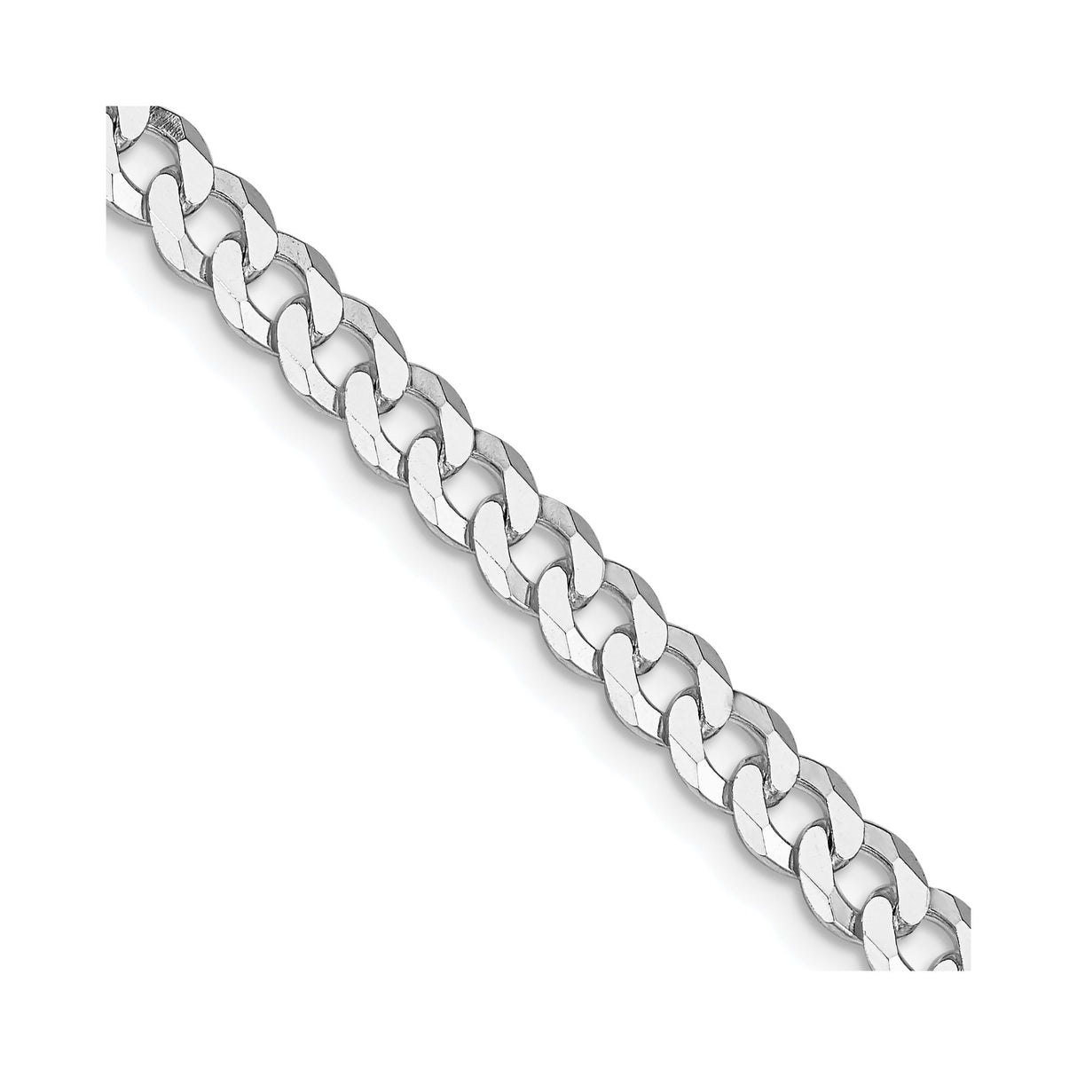 925 White Gold 5 mm Curb Chain Necklace, Polished detail view