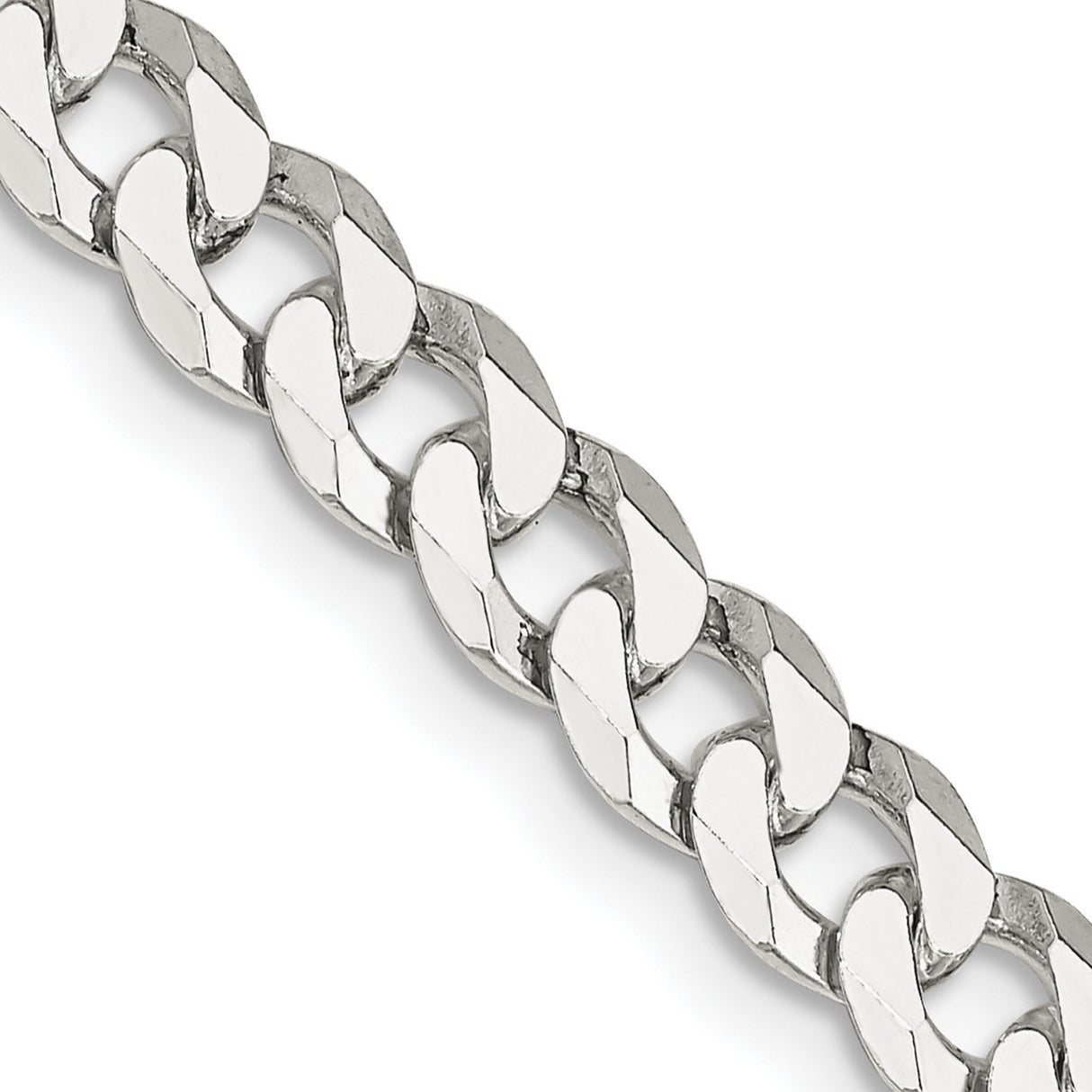 925 White Gold 6 mm Curb Chain Necklace, Polished detail view
