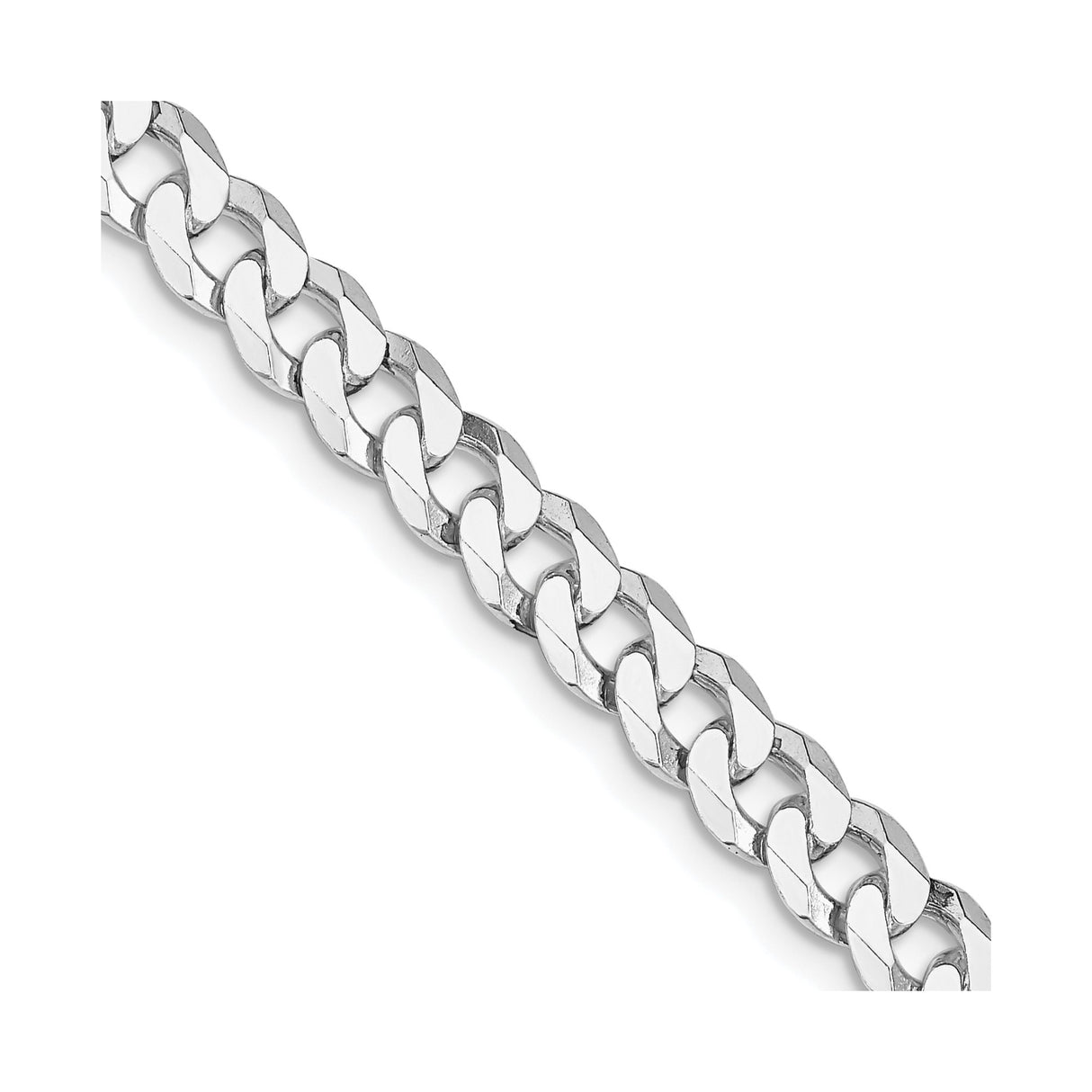 925 White Gold 6 mm Curb Chain Necklace, Polished detail view