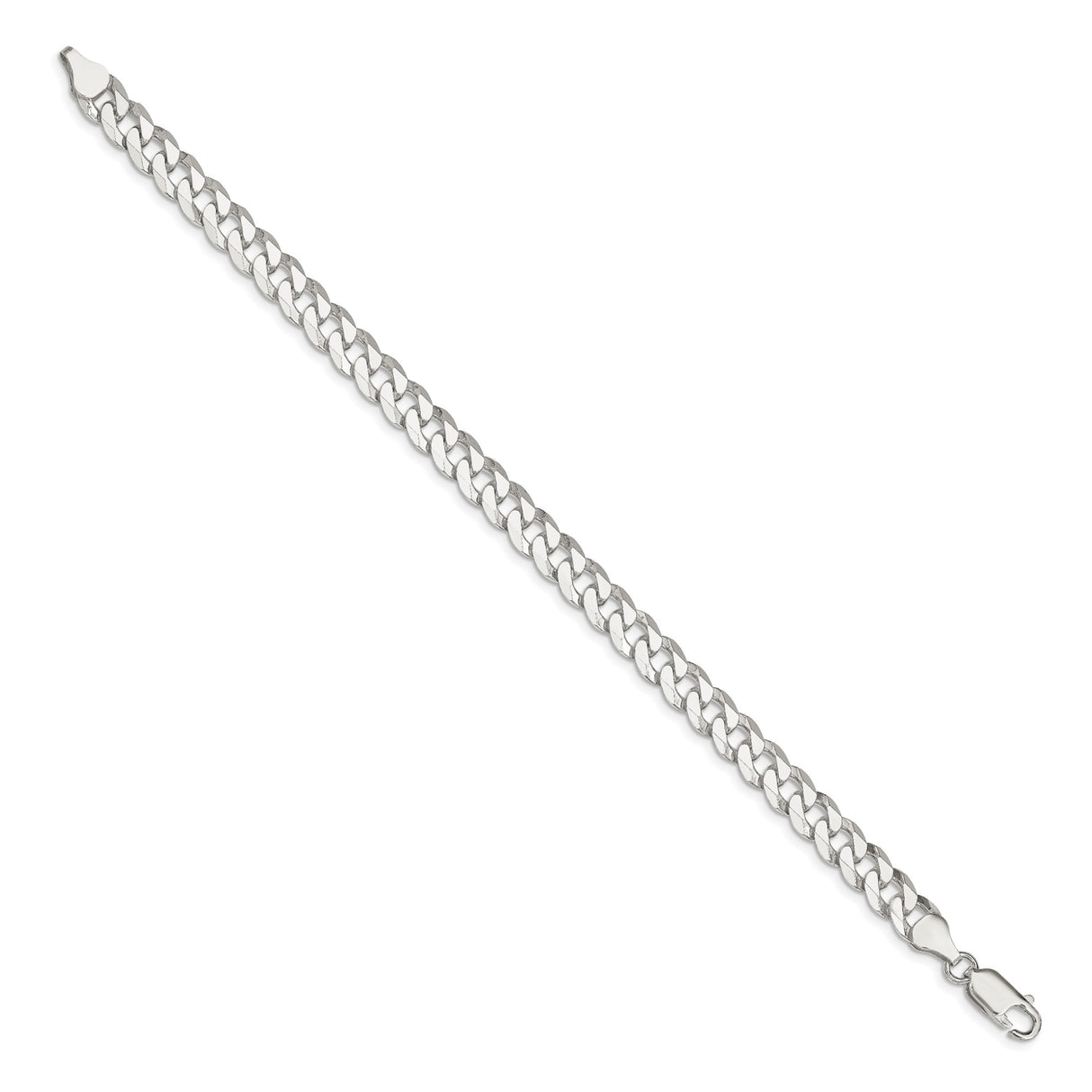 925 White Gold 7 mm Curb Chain Bracelet, Polished