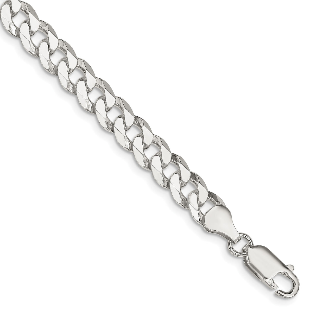 925 White Gold 7 mm Curb Chain Anklet, Polished shown for scale