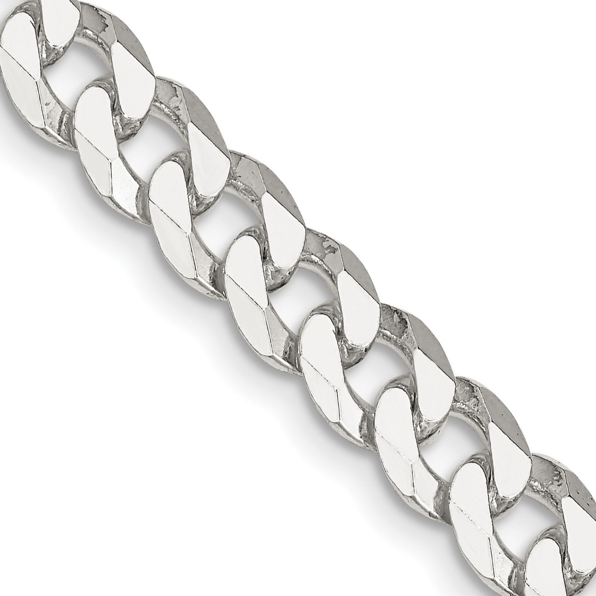 925 White Gold 7 mm Curb Chain Necklace, Polished detail view