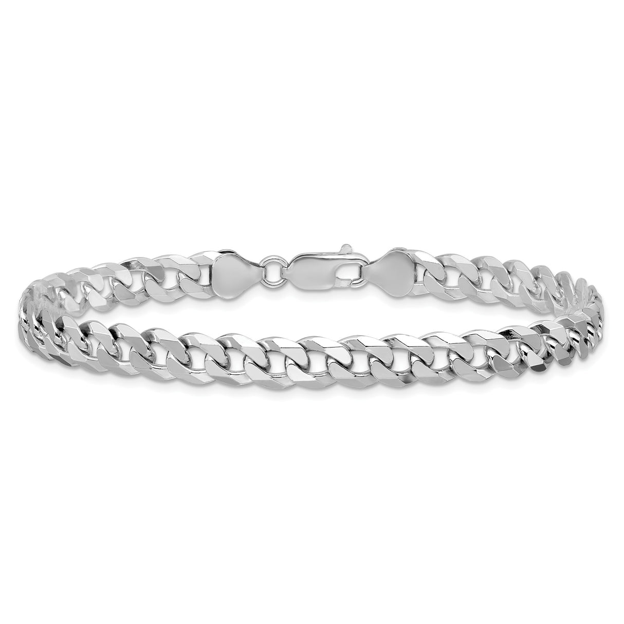 925 White Gold 7 mm Curb Chain Bracelet, Polished alternate angle