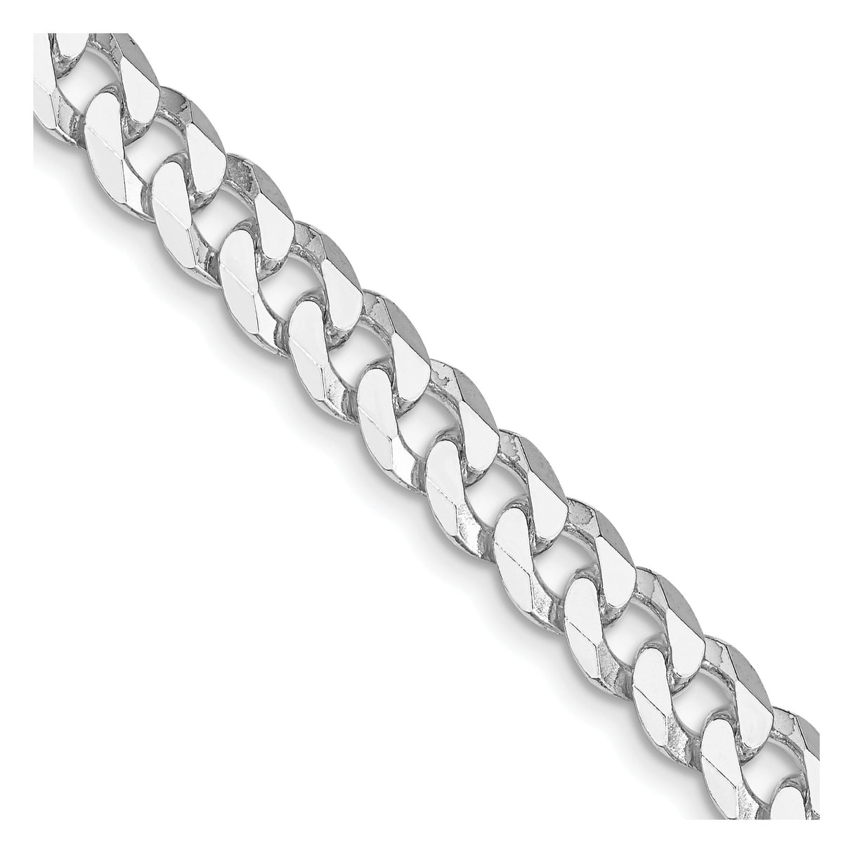 925 White Gold 7 mm Curb Chain Necklace, Polished detail view