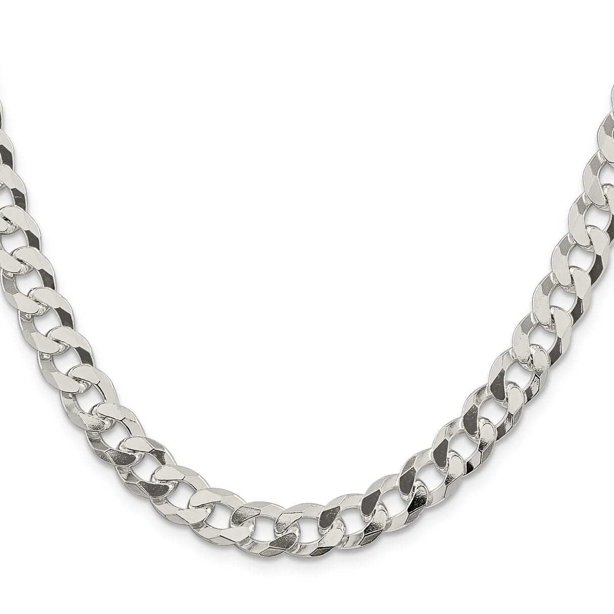 925 White Gold 8.5 mm Curb Chain Necklace, Polished