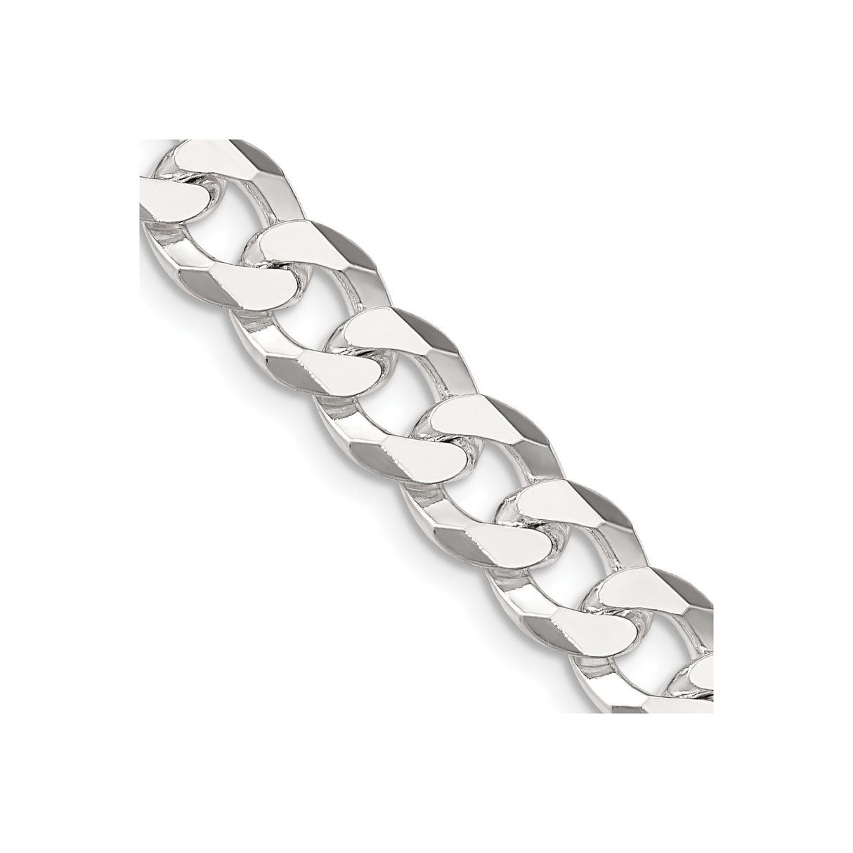 925 White Gold 8.5 mm Curb Chain Necklace, Polished detail view