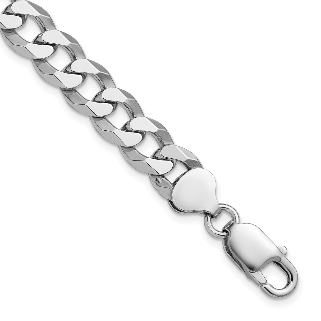 925 White Gold 8.5 mm Curb Chain Anklet, Polished shown for scale