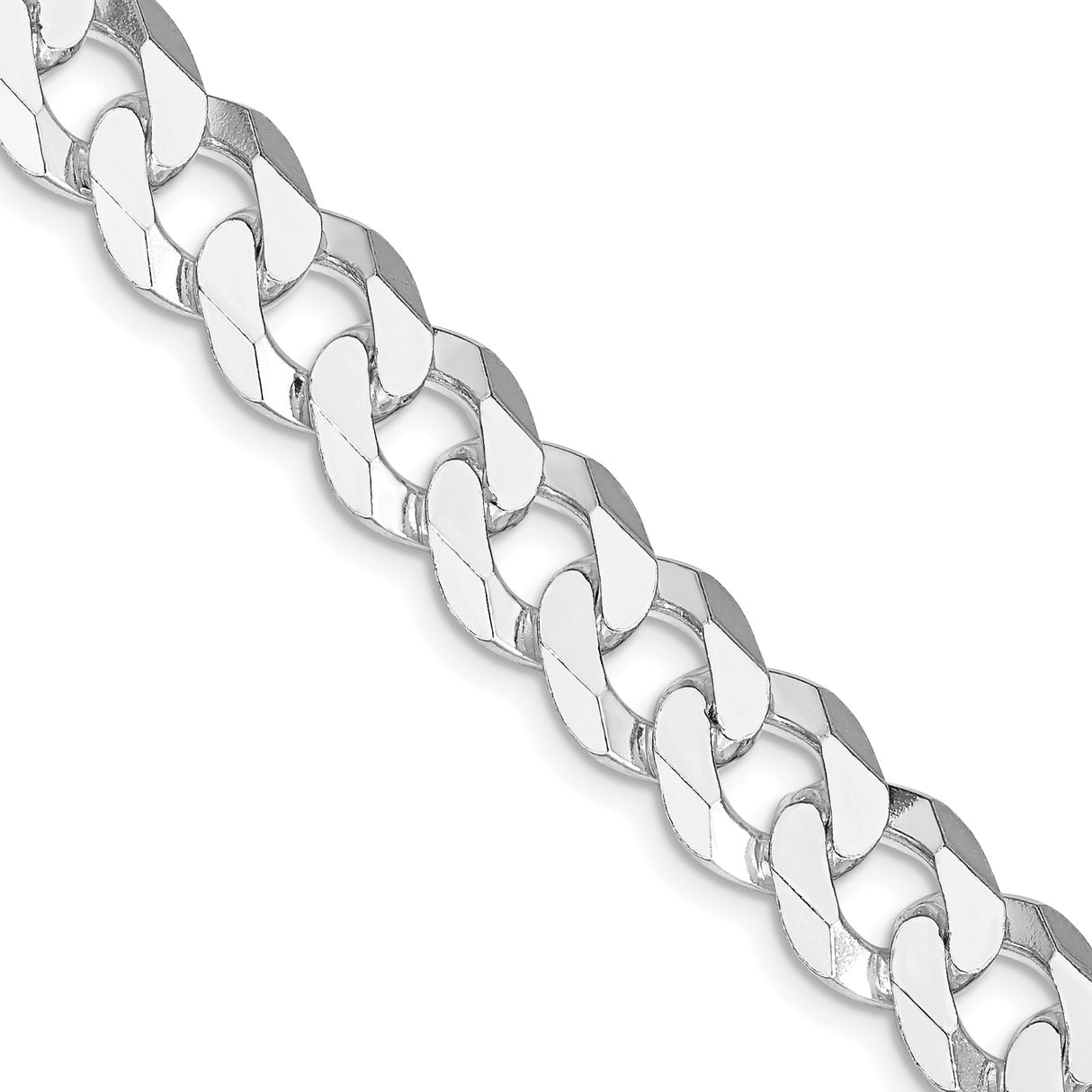 925 White Gold 10.6 mm Curb Chain Necklace, Polished detail view