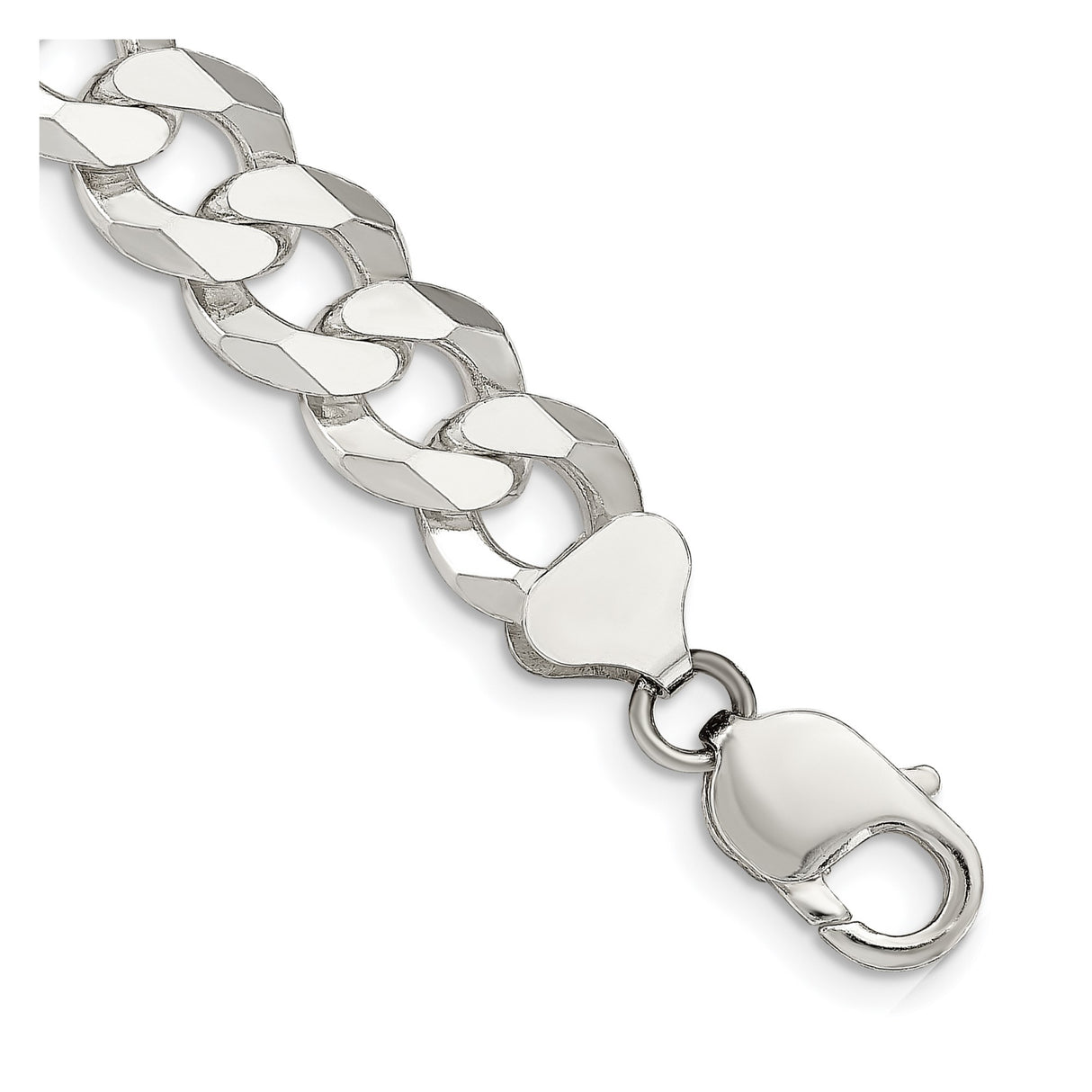 925 White Gold 12.3 mm Curb Chain Anklet, Polished shown for scale