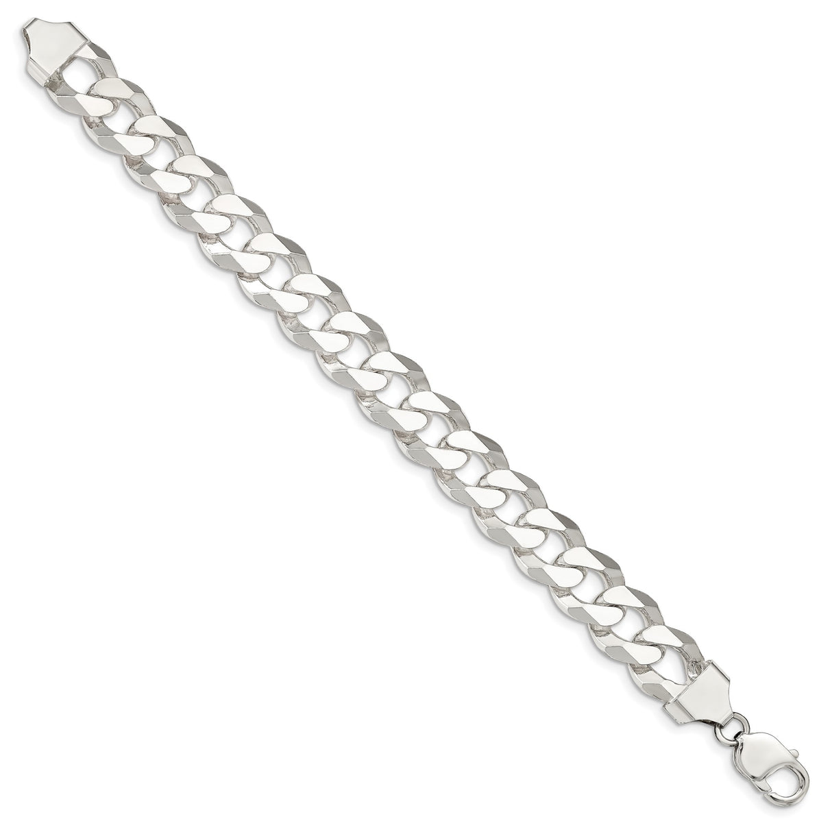 925 White Gold 14 mm Curb Chain Anklet, Polished
