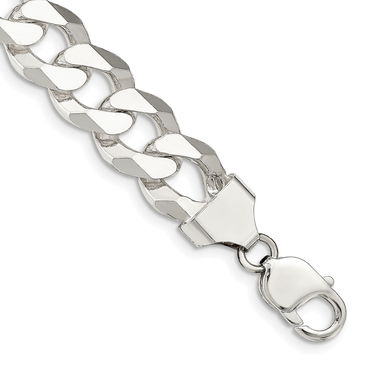 925 White Gold 14 mm Curb Chain Anklet, Polished shown for scale