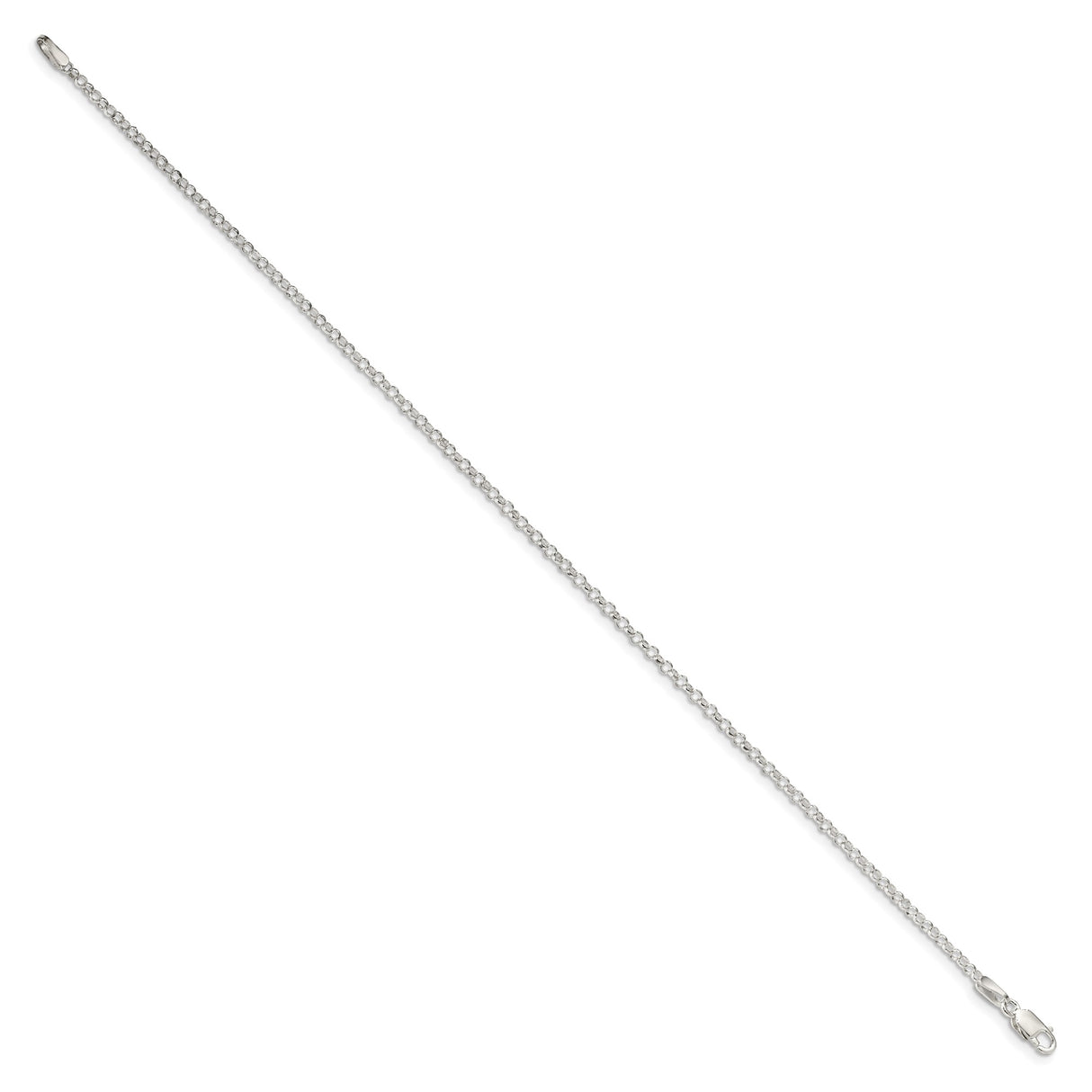 925 White Gold 2 mm Polished Chain Anklet, Solid