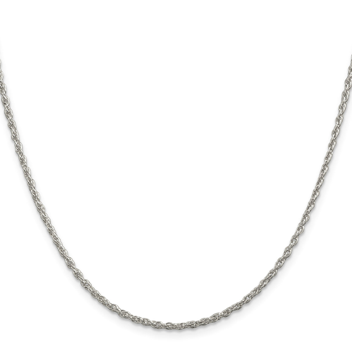 925 White Gold 2 mm Rope Chain Necklace, Polished