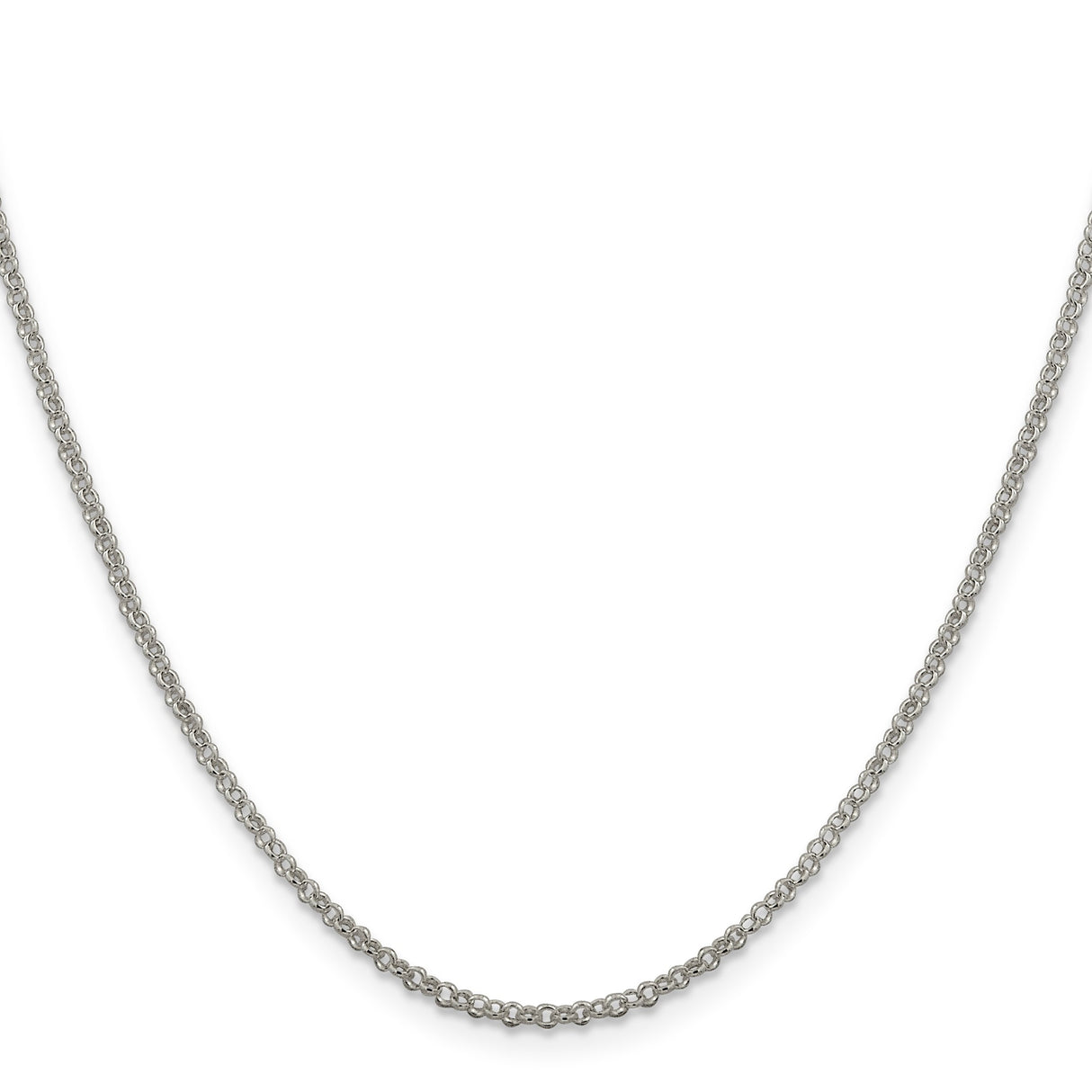 925 White Gold 2 mm Polished Chain Necklace, Solid