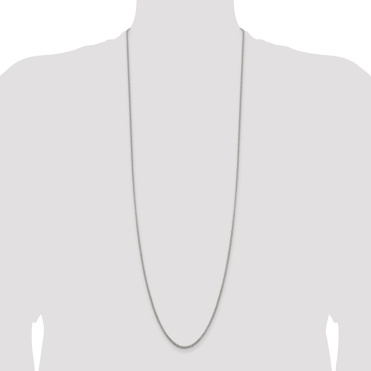 925 White Gold 2 mm Polished Chain Necklace, Solid detail view