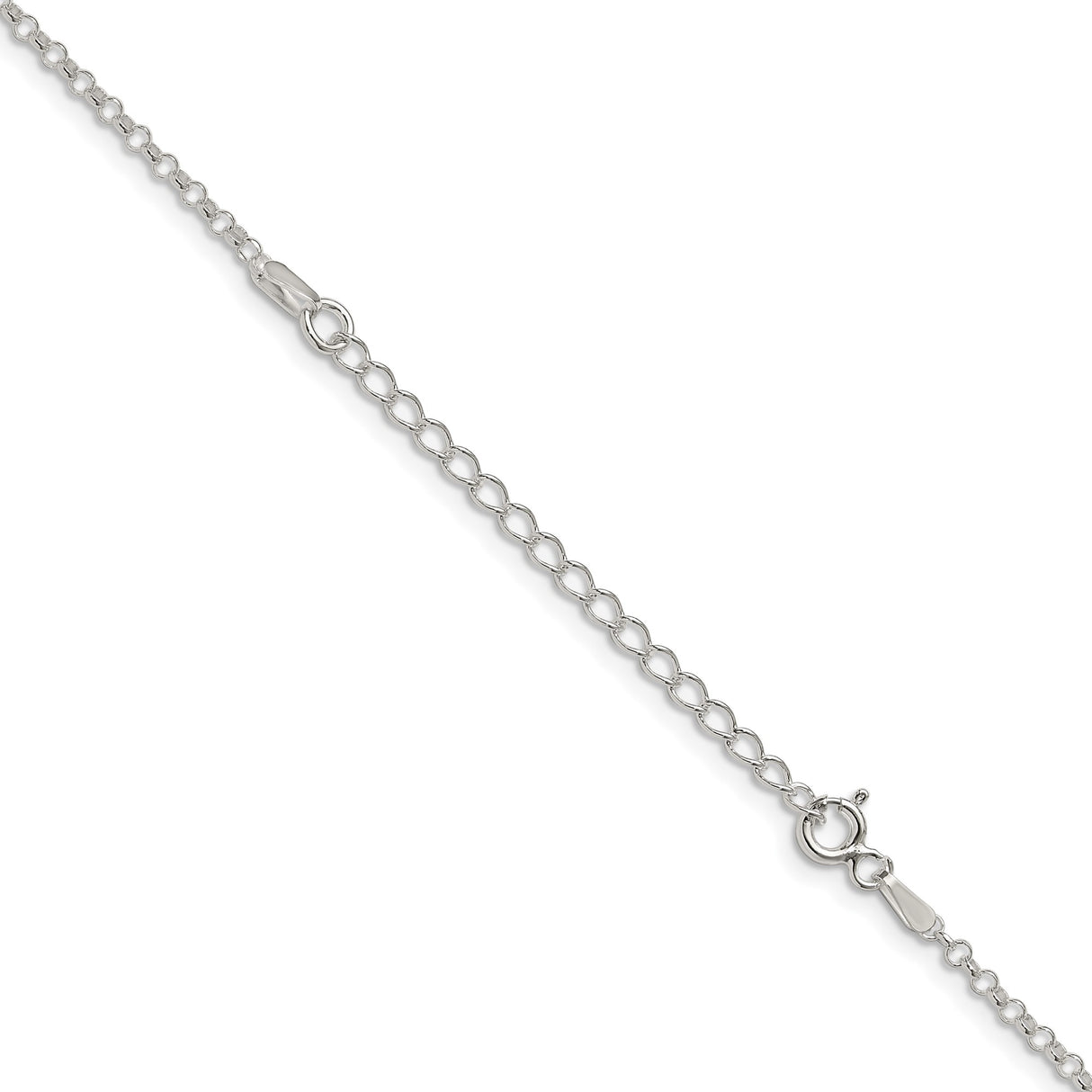 925 White Gold 2 mm Polished Chain Necklace, Solid detail view