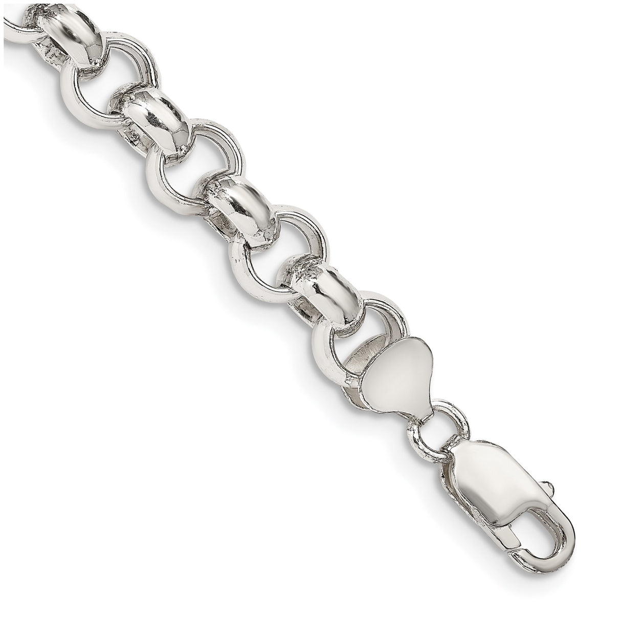 925 White Gold 9.5 mm Polished Chain Bracelet shown for scale