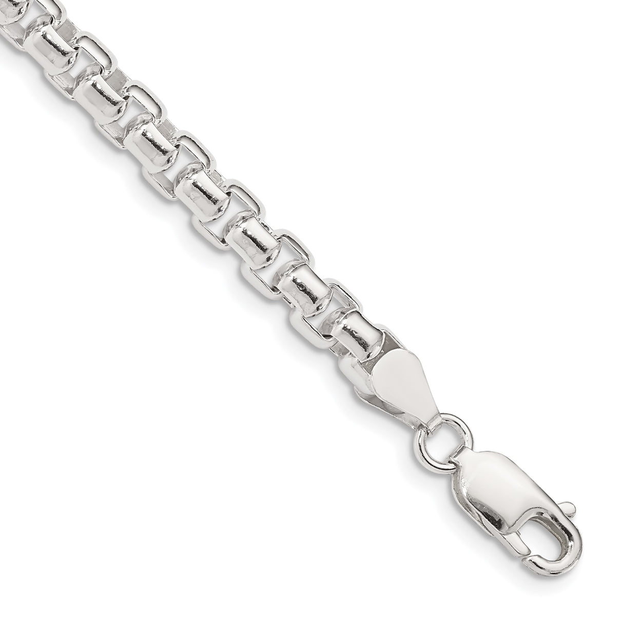 925 White Gold 5.2 mm Box Chain Bracelet, Polished shown for scale