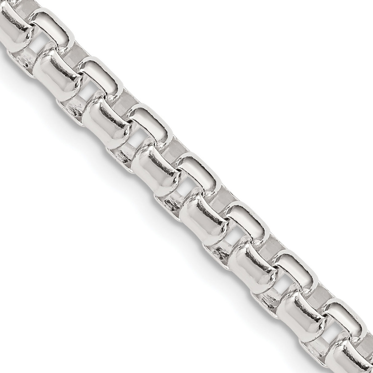 925 White Gold 5.2 mm Box Chain Necklace, Polished detail view