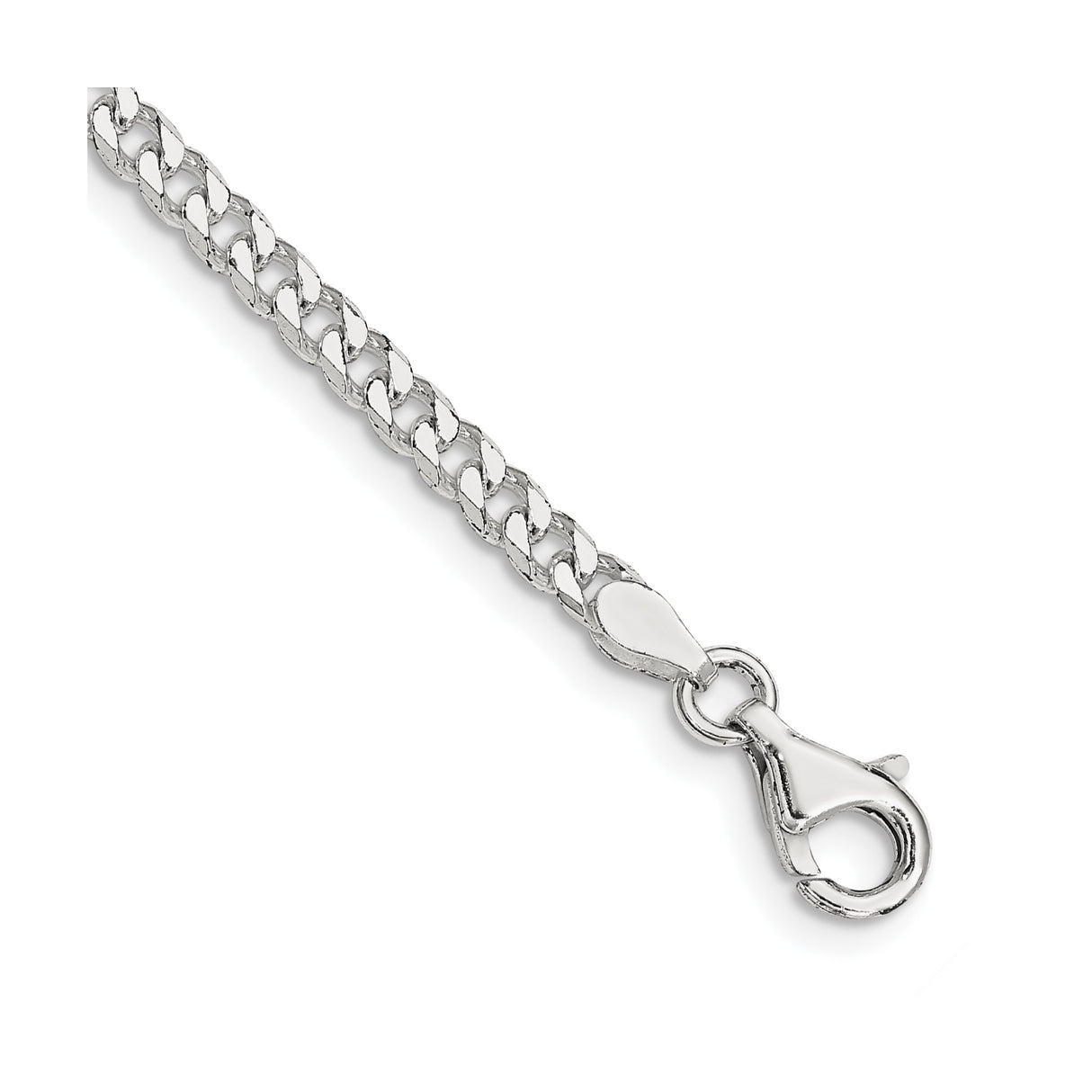 925 White Gold 3.15 mm Curb Chain Bracelet, Polished shown for scale