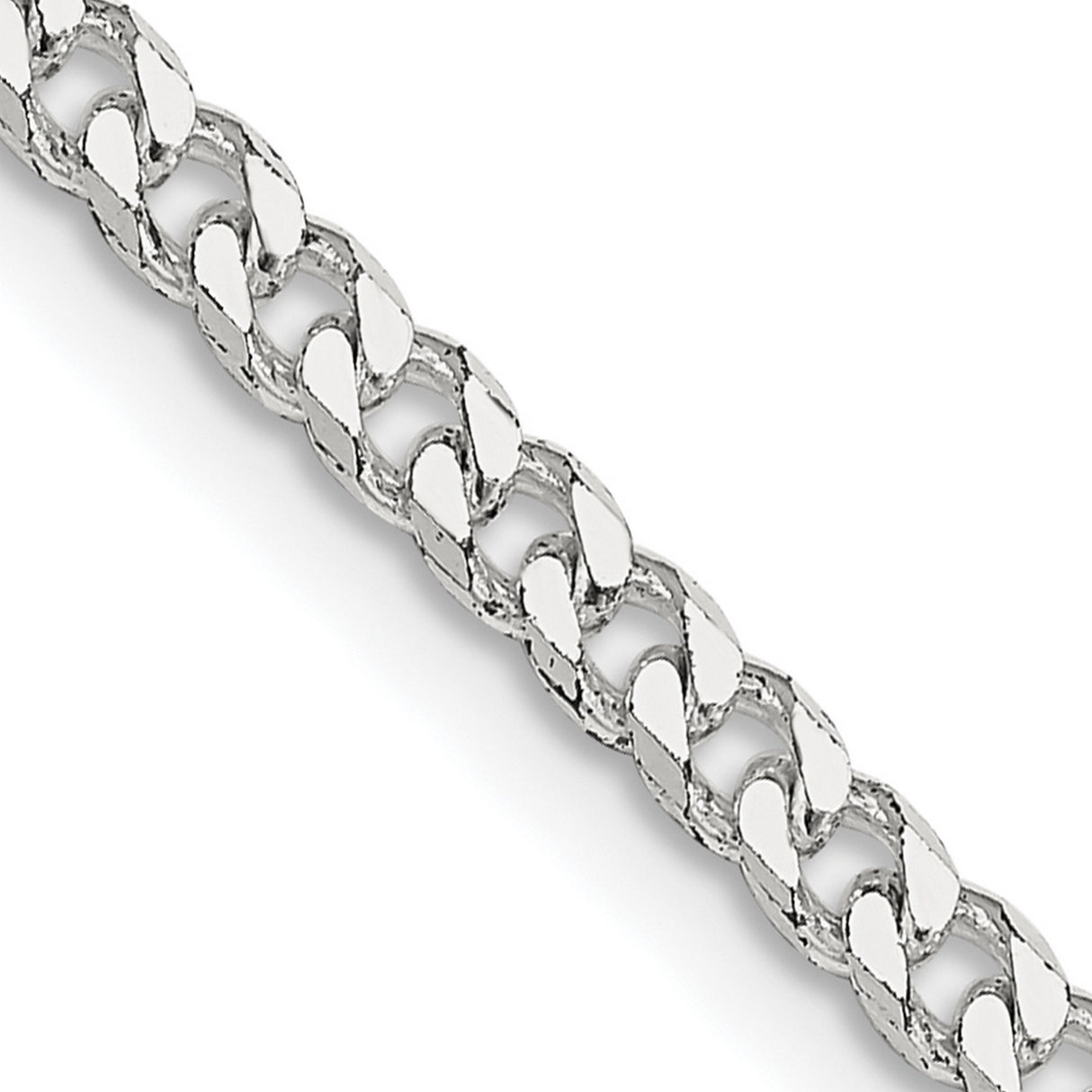 925 White Gold 3.15 mm Curb Chain Necklace, Polished detail view