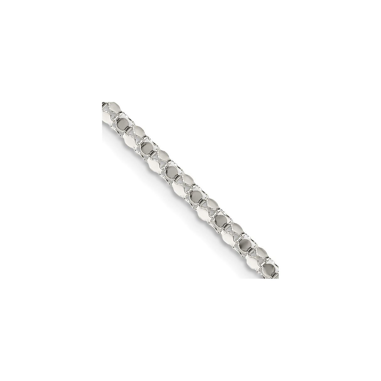925 White Gold 2.5 mm Polished Chain Necklace, Solid detail view